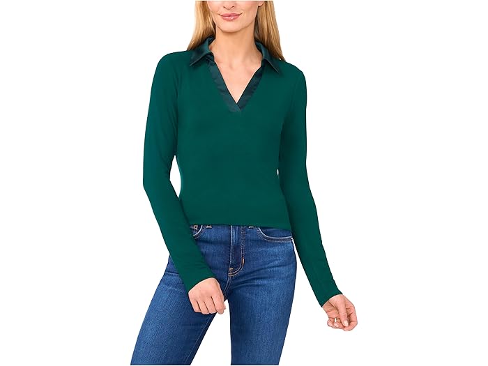 Woven Collar Long Sleeve Knit Top - Image 3