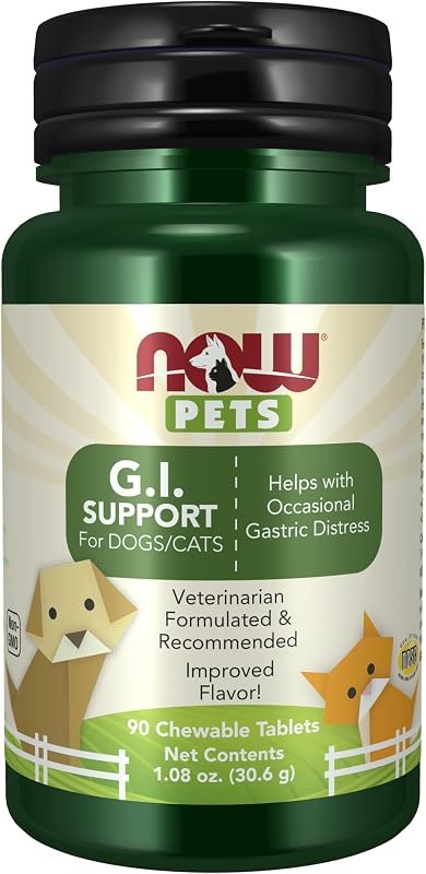 Suplemento multivitamínico G.I. Support com probióticos para cães e gatos NOW, 90 comprimidos mastigáveis