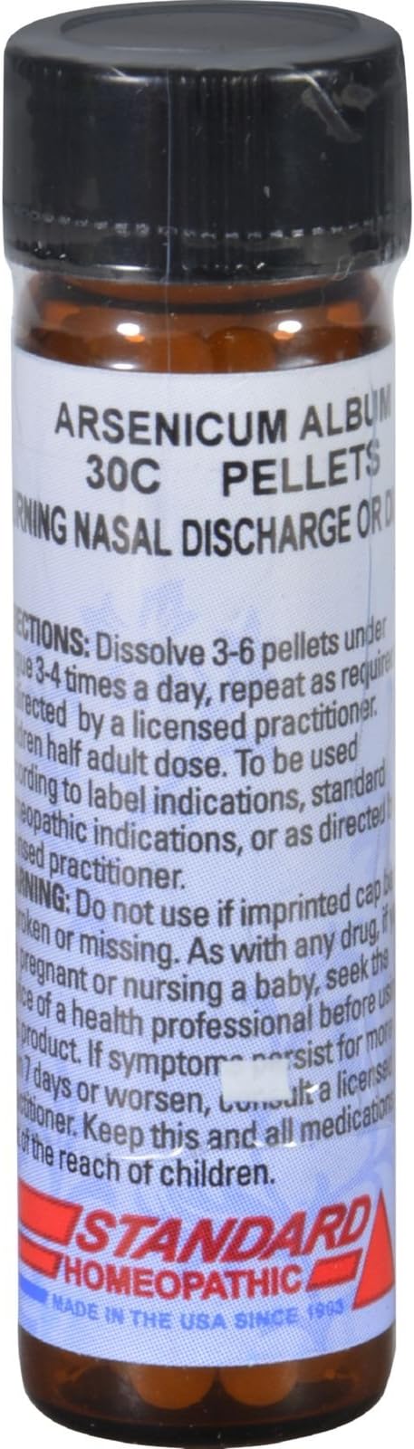 Standard Homeopathic Arsenicum Album 30C Pellets, Natural Relief of Burning Nasal Discharge or Diarrhea, 160 Count