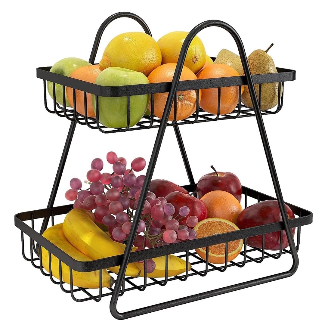 PRIME KRAFTS 2 Tier Metal Fruit and Vegetables Basket with Handle|Fruit Vegetables Snacks and Bread Organizer for Kitchen, Dining Table, Livingroom|Bathroom Countertop Basket Stand