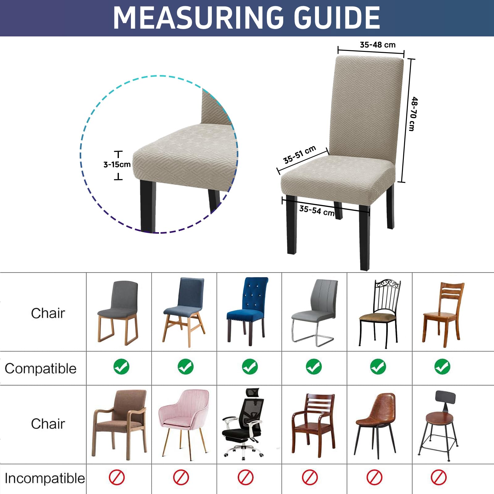 Set 6 Fodere Per Sedie Da Pranzo Elasticizzate - Impermeabili, Jacquard, Lavabili, Bianco - Foto 8