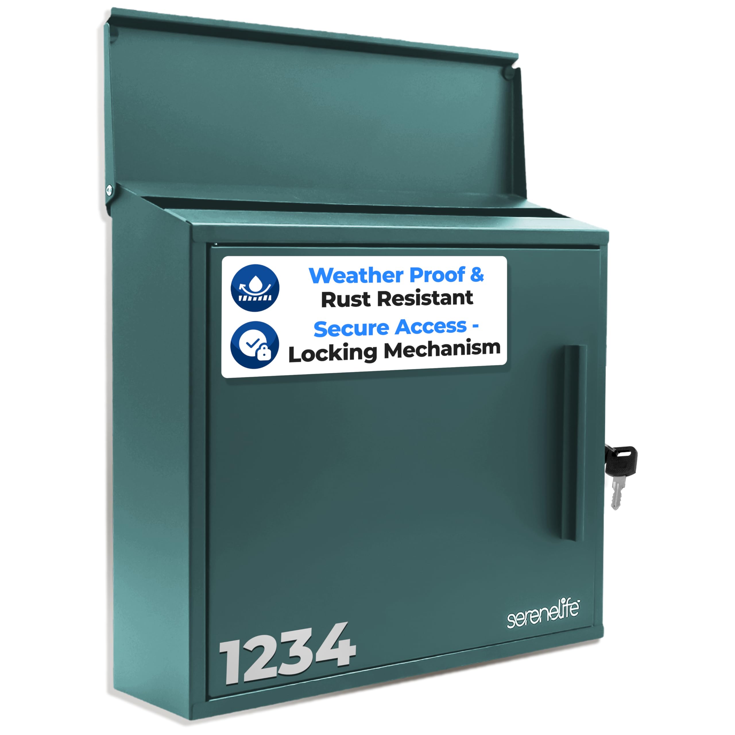 SereneLife Outdoor Wall Mailbox | 0.46 Cubic FT Locking Mailbox