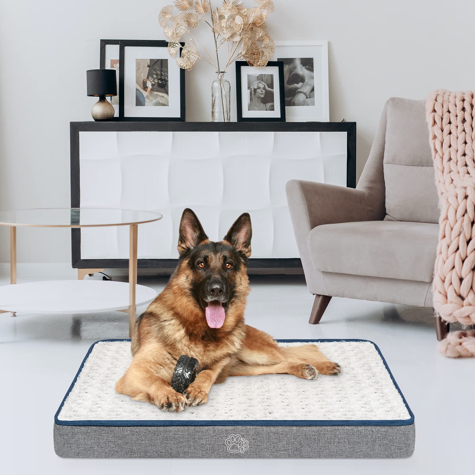 EMPSIGN Cojín para Perro Reversible Desenfundable Jaula, 112x76x7,5cm, Gris | espuma ortopédica alta densidad, fresco/cálido, interior impermeable, lavable en lavadora, para transportín coche