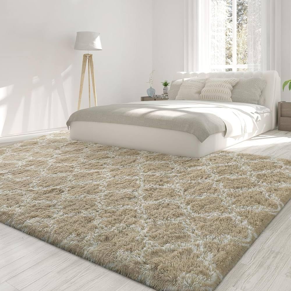Grandi tappeti a pelo lungo per camera da letto, super morbidi, soffici, per soggiorno, antiscivolo, per interni, per bambini, cameretta dei bambini, cachi scuro, 122x183 cm