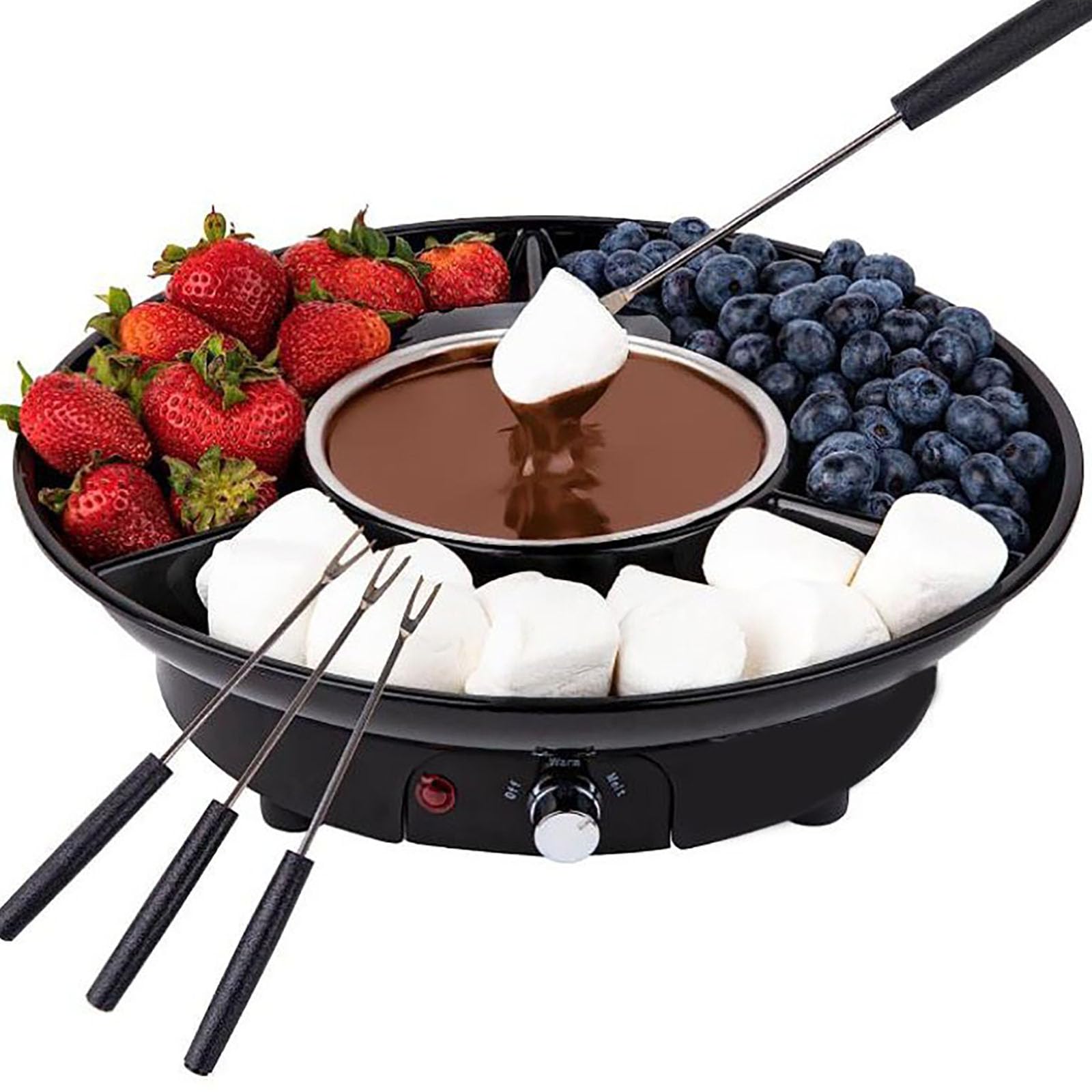 Juego de ollas eléctricas para Fondue, máquina Fuente de Fondue de Chocolate, con Tenedores para mojar, Control de Temperatura, tazón Desmontable de 9 onzas, para Chocolate y Queso Nacho Black