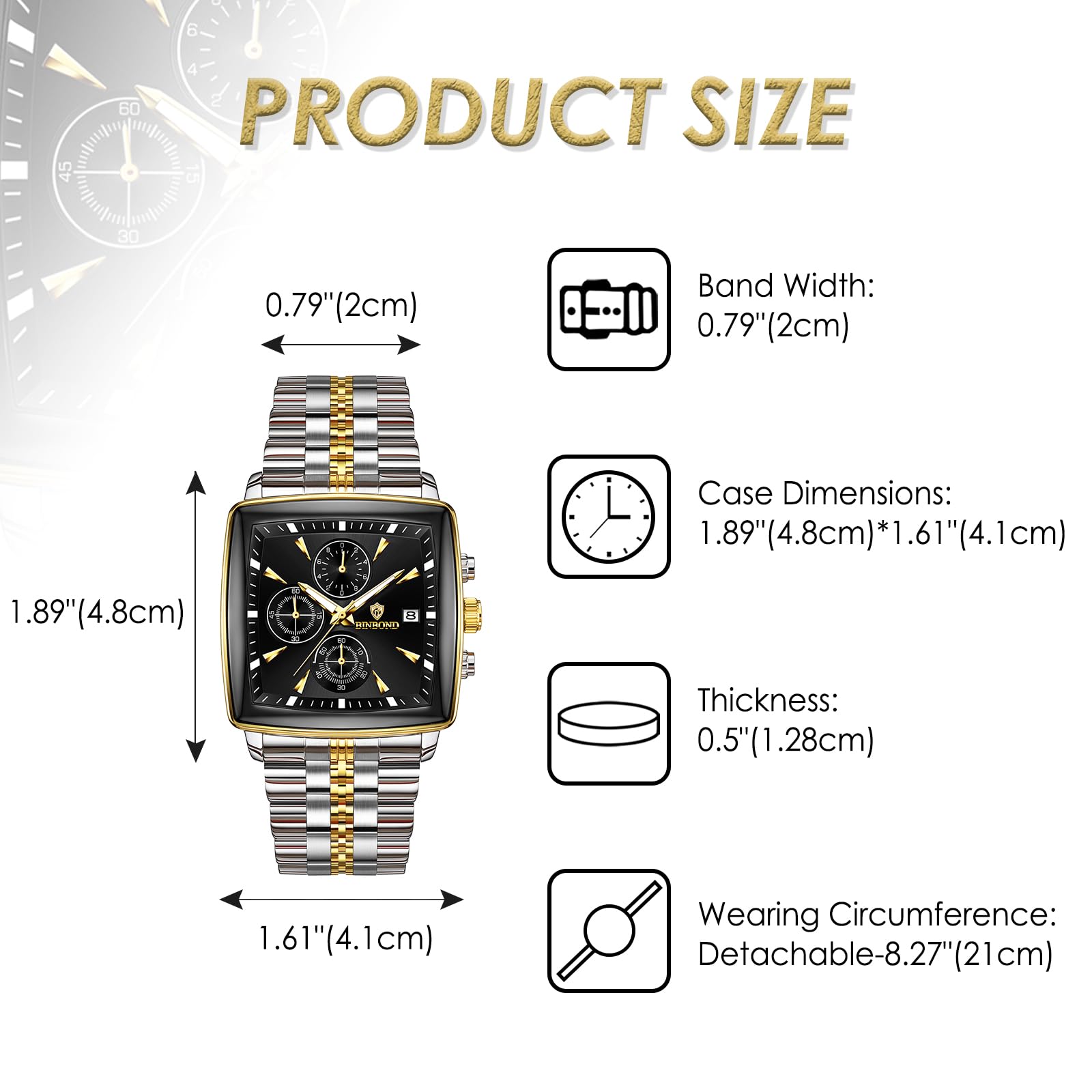 OIDEA Montre carrée élégante pour homme : date chronographe analogique à quartz multifonction argenté doré classique business cadran noir bracelet en acier inoxydable montre cadeau pour homme