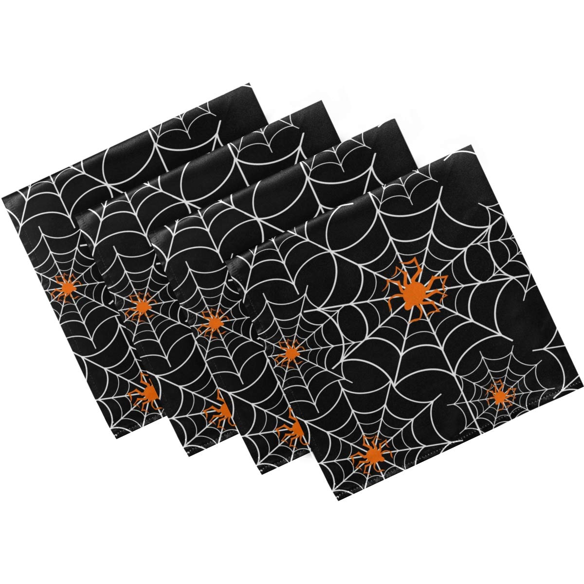 Naanle Halloween Cloth Napkins Dinner Table Napkins Set of 4, Spider Web Solid Washable Reusable Polyester Napkins with Hemmed Edges for Home Holiday Party Wedding Oversized 20 x 20 in