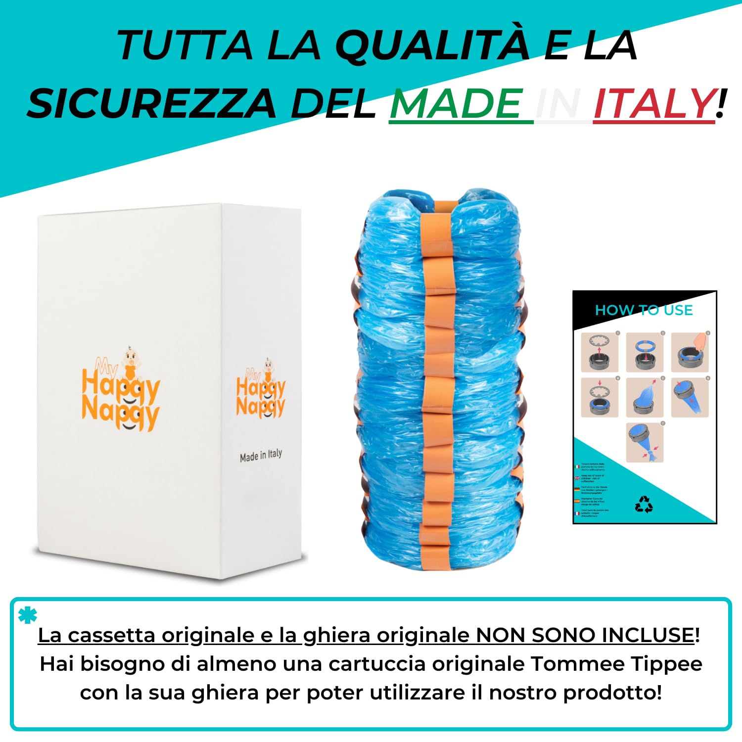 My Happy Nappy Ricariche -【Compatibili con Tommee Tippee Sangenic Tec, Simplee Sangenic e Twist & Click】- Super Ricariche XXL - Trattamento Anti-Odore EVOH Efficace a 7 Strati - Made in Italy
