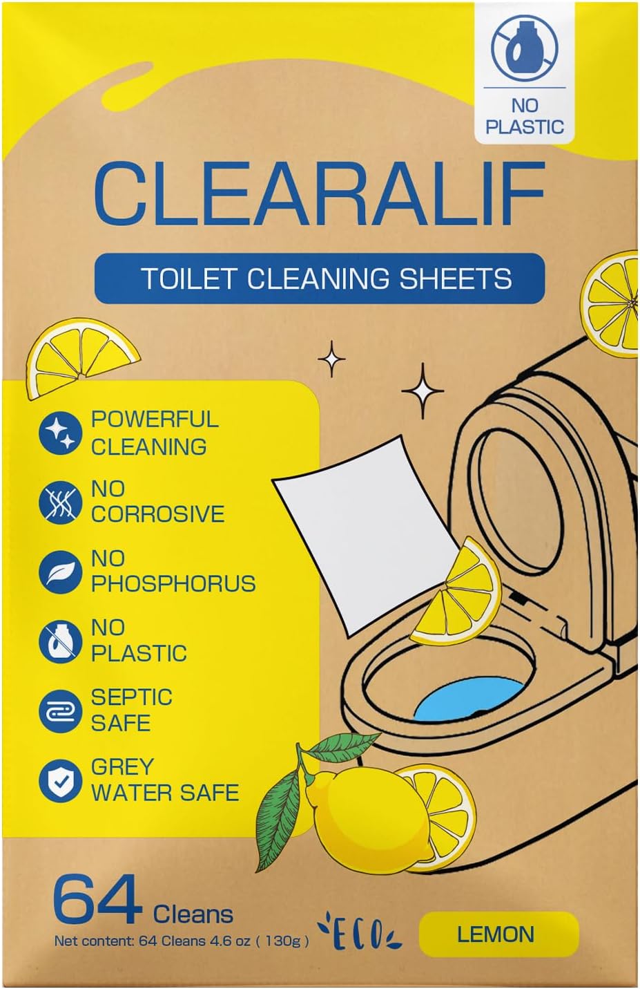 CLEARALIF Toilet Cleaners Sheets, 64 Strips,Lemon Scent.