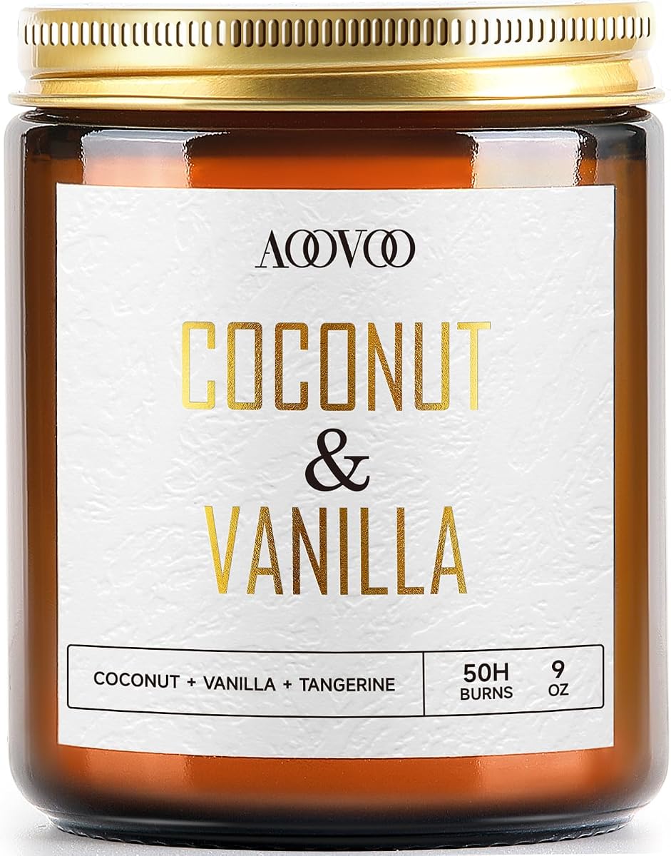 AOOVOO Coconut Vanilla Candles - 9 oz Scented Candles | Aromatherapy Candle, Soy Candle for Home Scented