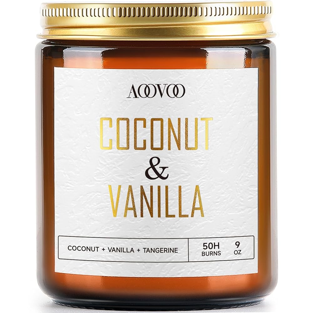 AOOVOO Coconut Vanilla Candles - 9 oz Scented Candles, Aromatherapy Candle, Soy Candle for Home Scented