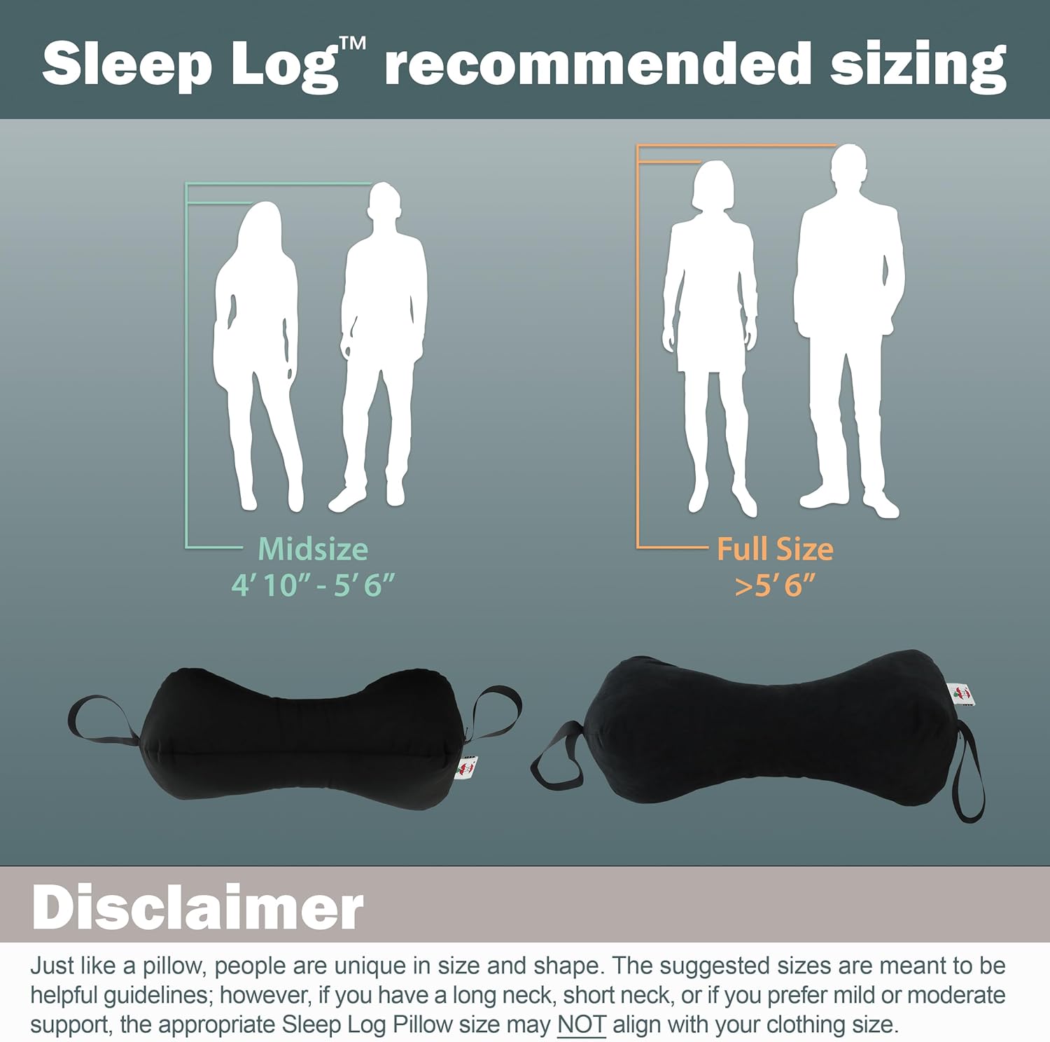 Sleep Log Bone Shaped Chiropractic Neck and Back Pillow for Cervical Support, Full Size w/Gray Cover for Sleep Log