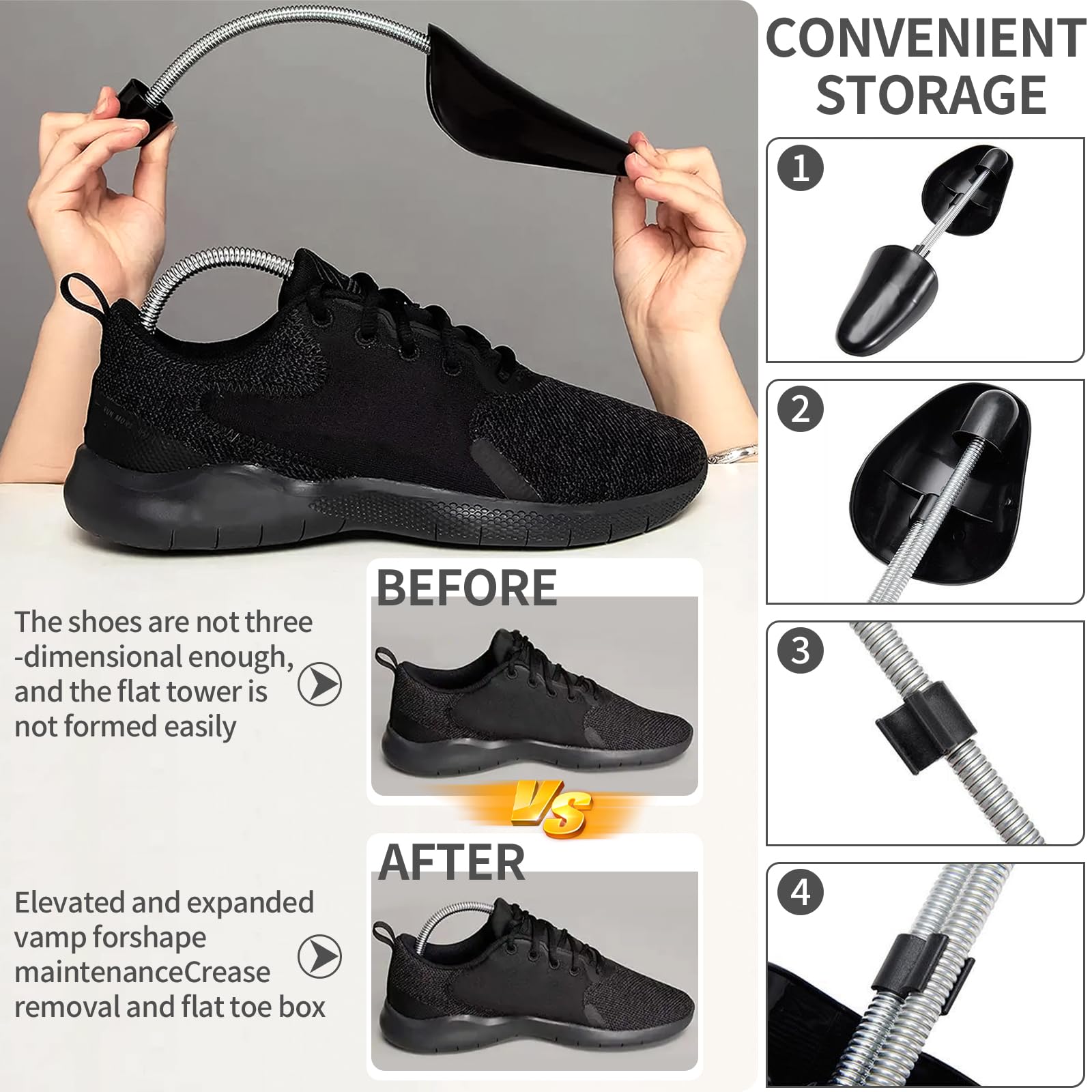 Fresheng Juego de 5 Pares Horma de Zapatas con Espiral, Hormas de Plástico, Zapatos Hombre Ajustables, Forma de Zapatos, Zapatero 39-47, Negro