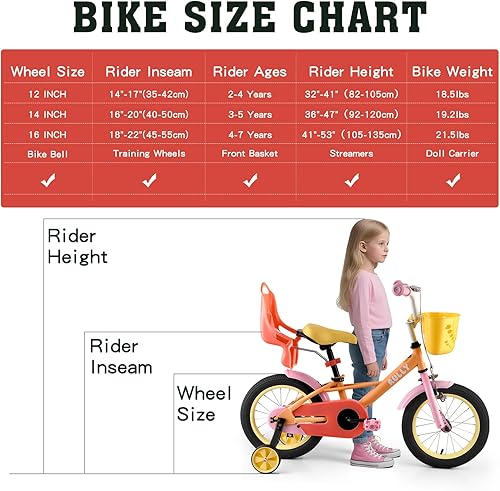 Miniatura 10 de Bicicleta retro para niños con ruedas de entrenamiento y cesta para niñas y niños de 2 a 12 años, bicicleta para niños de 12 pulgadas, 14 pulgadas,