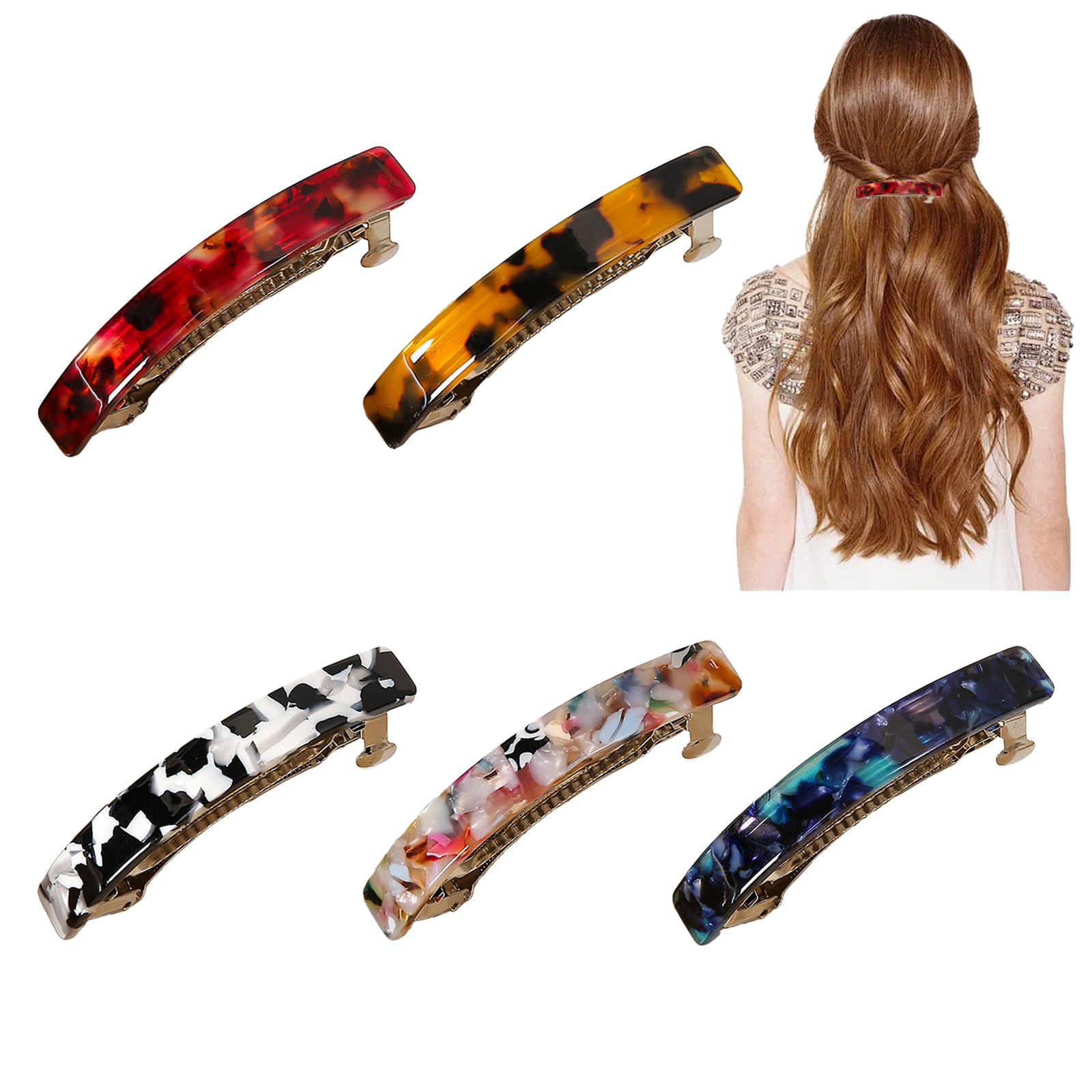 5 Pièces Barrette Cheveux,Accessoires Cheveux Fille Barettes Cheveux Pince Cheveux Femme Noeud Cheveux Femme Coloré Pinces Automatiques