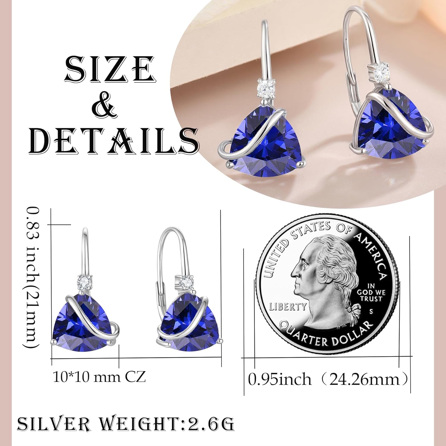 Women Leverback Earrings 925 Sterling Silver Triangle cut Birthstone Dangle Drop Earring Infinity Jewelry Gifts for Her Wife Mom - Image 6