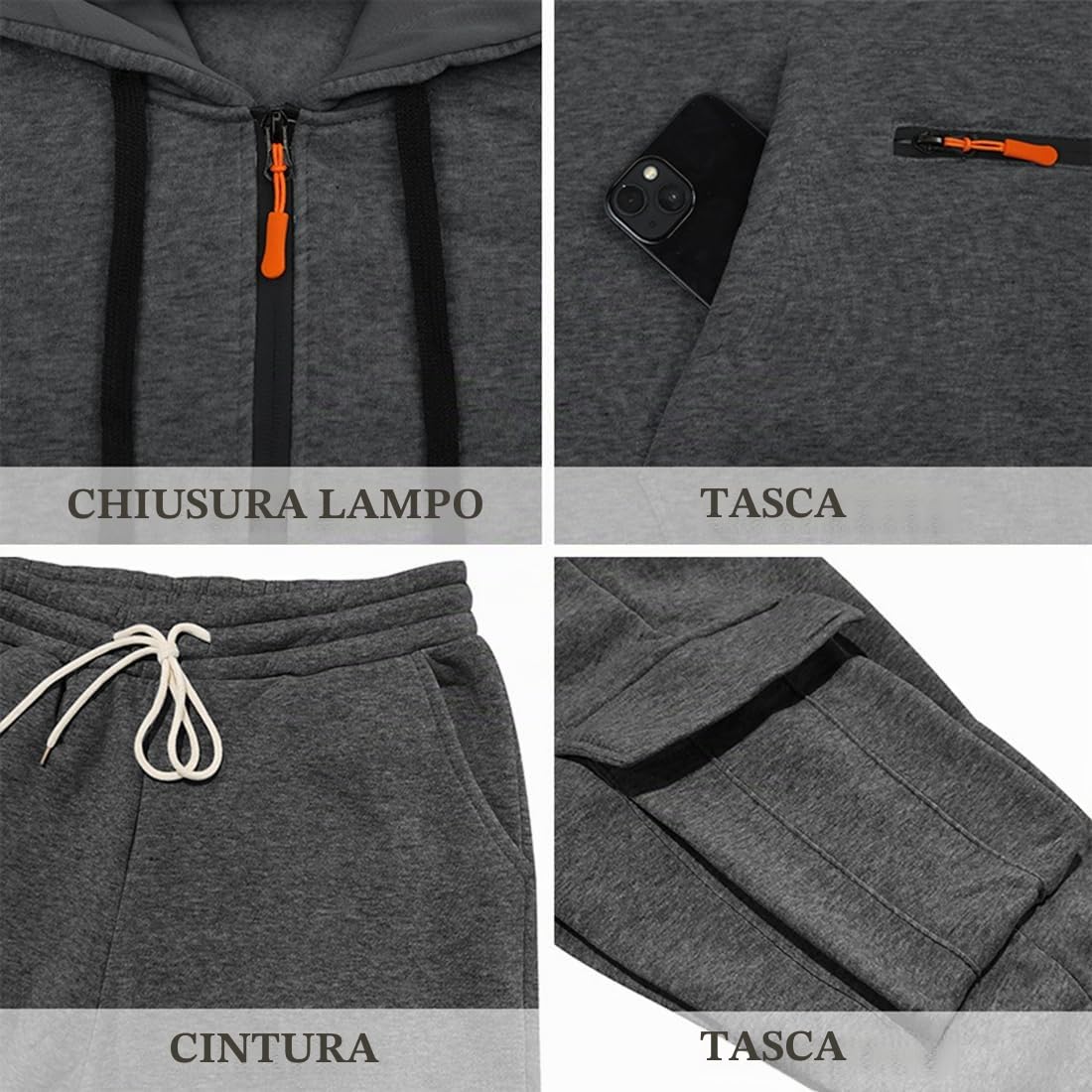 Set da Uomo composto da felpa con cappuccio e pantaloni, completo a due pezzi streetwear Y2K, felpa da uomo con tasche set sportivo