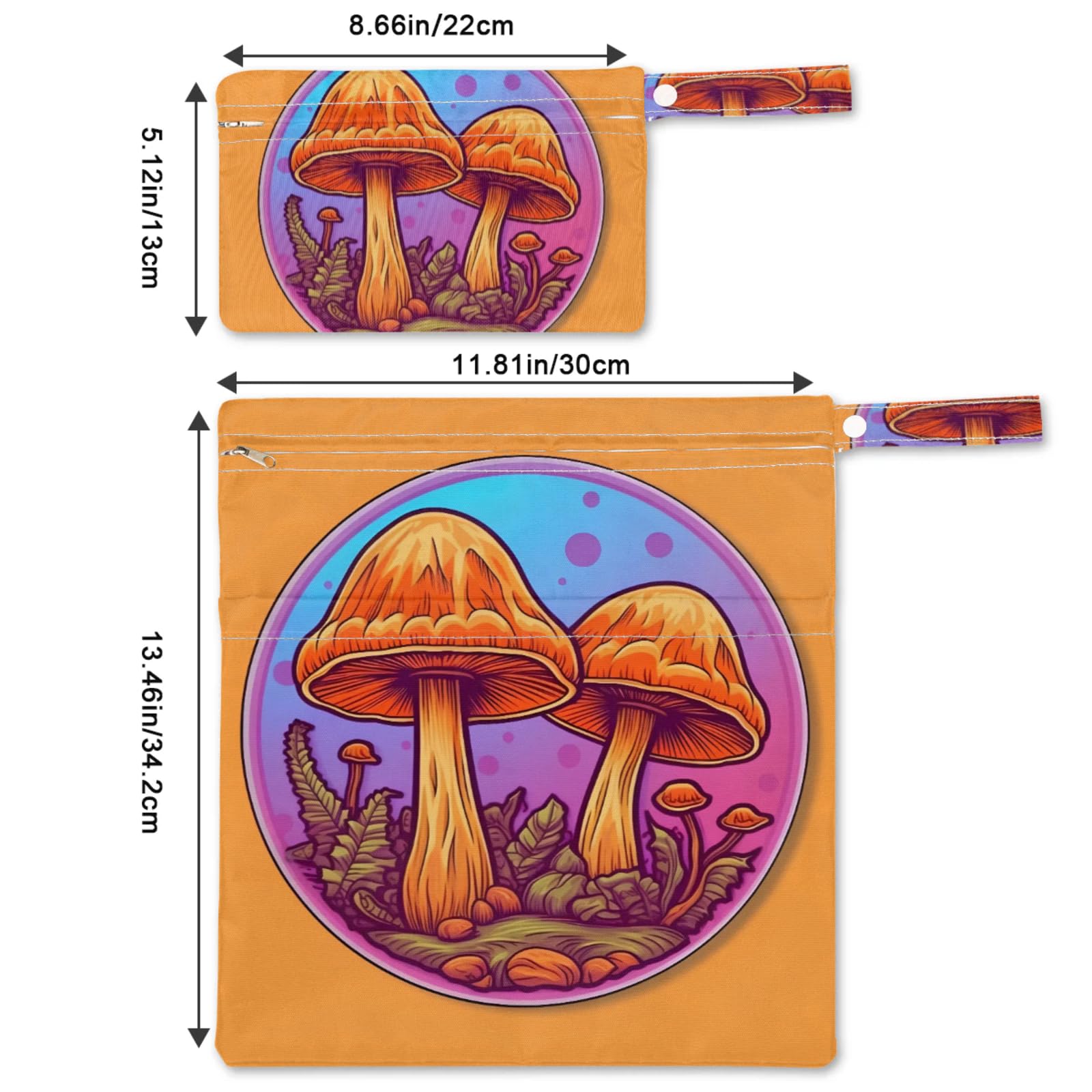 GzLeyigou 2 Set Couple of Mushrooms Wet Dry Bags for Baby Cloth Diapers Reusable Storage Bag for Travel,Beach,Pool,Daycare,Stroller,Gym,Laundry,Dirty Clothes,Swimsuits & Wet Clothes, Wet Bag