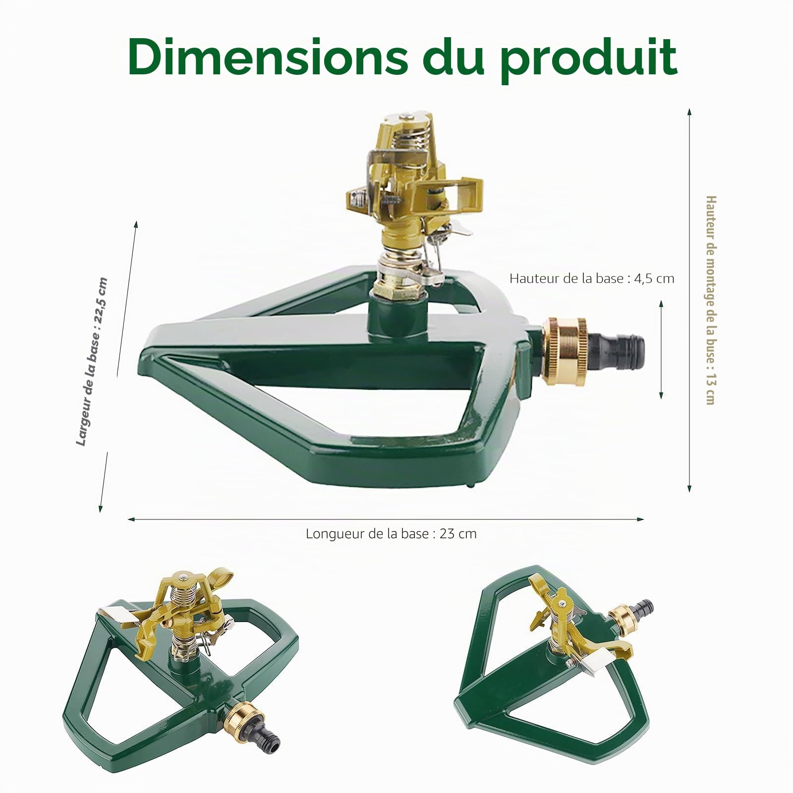 Arroseur Pelouse Rotatives à 360 avec Jardin Socle métal, Arrosage Automatique pour Jardin, Arrosage Oscillant Arroseur Gazon Asperseur pour Systèmes D'irrigation, Irrigation Pelouse (Doré)