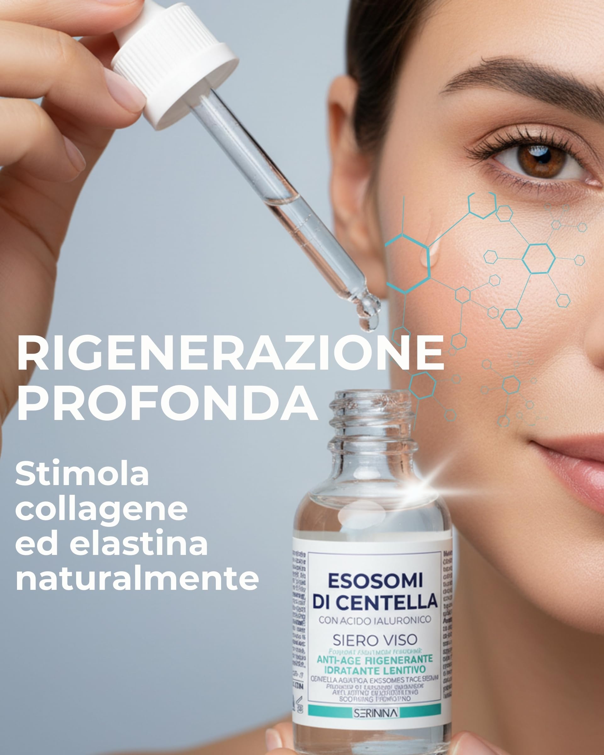 SERININA Siero Viso Esosomi Centella Asiatica con Acido Ialuronico - Idratante Anti-Age Protettivo - Pelle Sensibile - Glass Skin K-Beauty - 97% Naturale - 30ml - 4