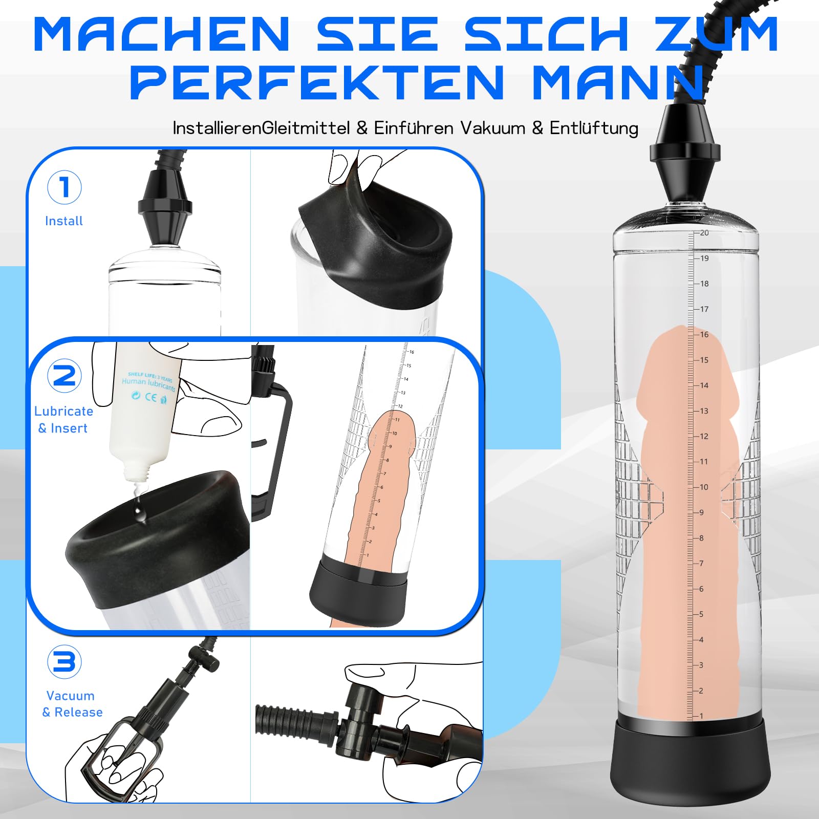 Pompe à pénis, jouet sexuel masculin pour hommes, pompe manuelle – Dispositifs de pompage et d’agrandissement du pénis, agrandissement du pénis pour de plus grandes érections avec masturbateur-cup et
