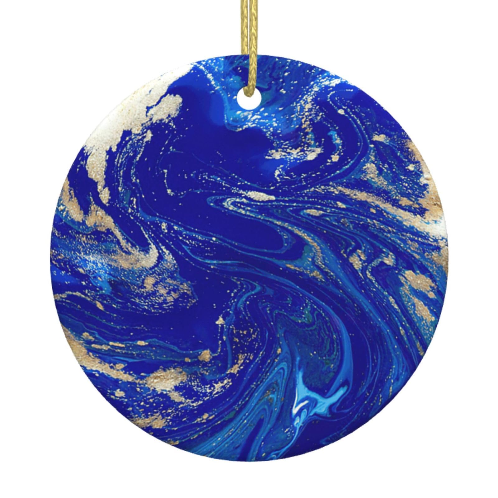 Abstract Marble Stone Print Christmas Ornaments, Ceramic Hanging Ornament, Round Shape Decorations