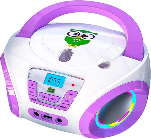 Tunes Kids Boombox - Reproductor de CD para niños + radio FM + incluye baterías + radio morada - Reproductor de CD para niños con altavoces para