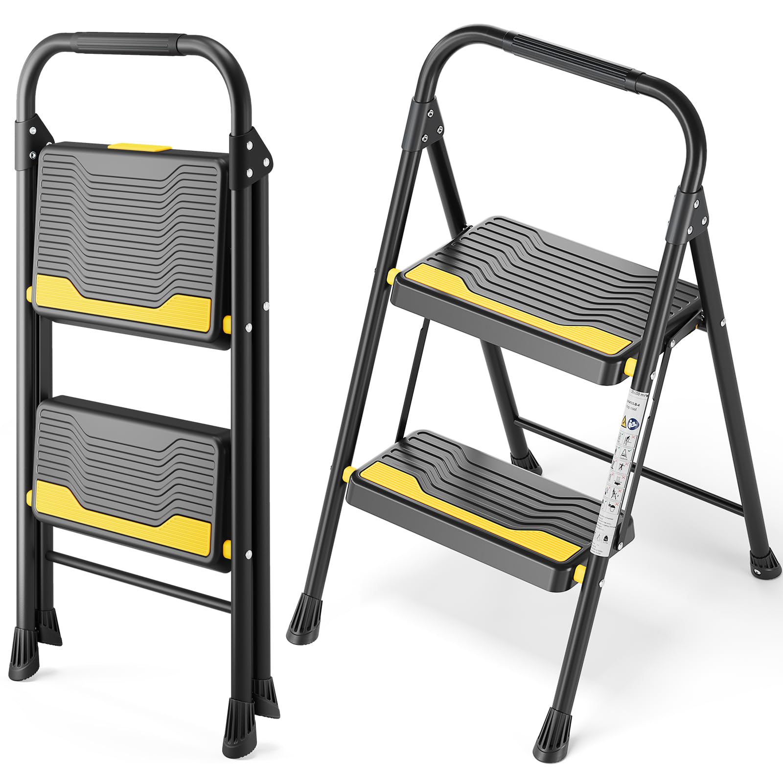 Urackify 2 Step Ladder, Heavy-Duty 330 LBS Capacity, Wide Anti-Slip Steps & Secure Handrail Compact, Folding Step Stool Portable Design for Home, Kitchen, Office, Pantry, Closet Use, Black