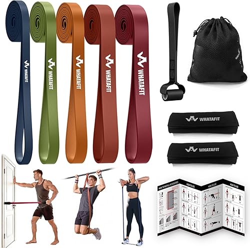 WHATAFIT Resistance Bands,Pull Up Assist Bands Set with Handles, Exercise & Workout Bands with Door Anchor for Men & Women – Home Fitness Equipment