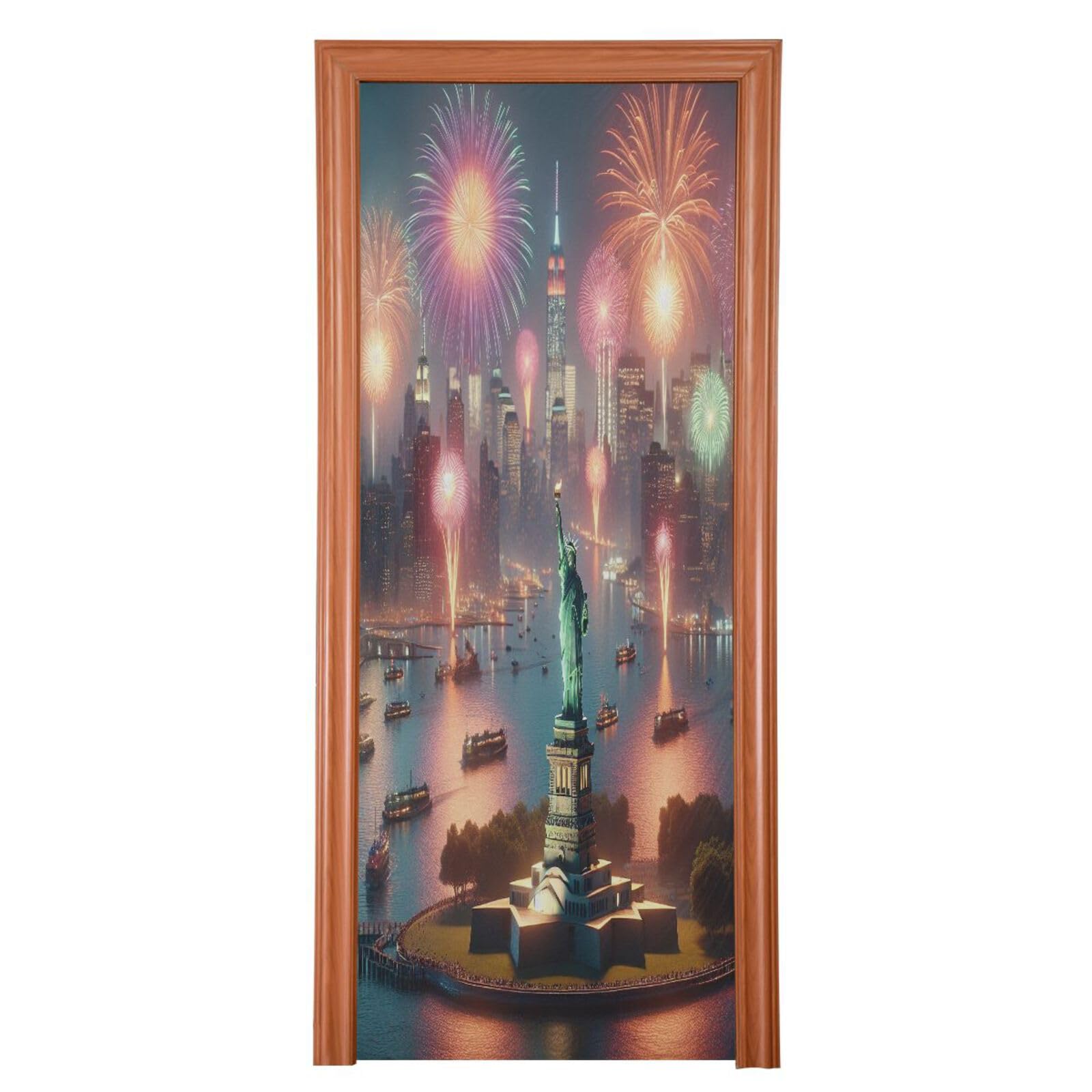 FLildon Statue of Liberty Independence Day Door Cover Decoration, 4th of July Party Accessory Porch Decor for Festive Ornament Room Door Covers 32 x 79 Inch