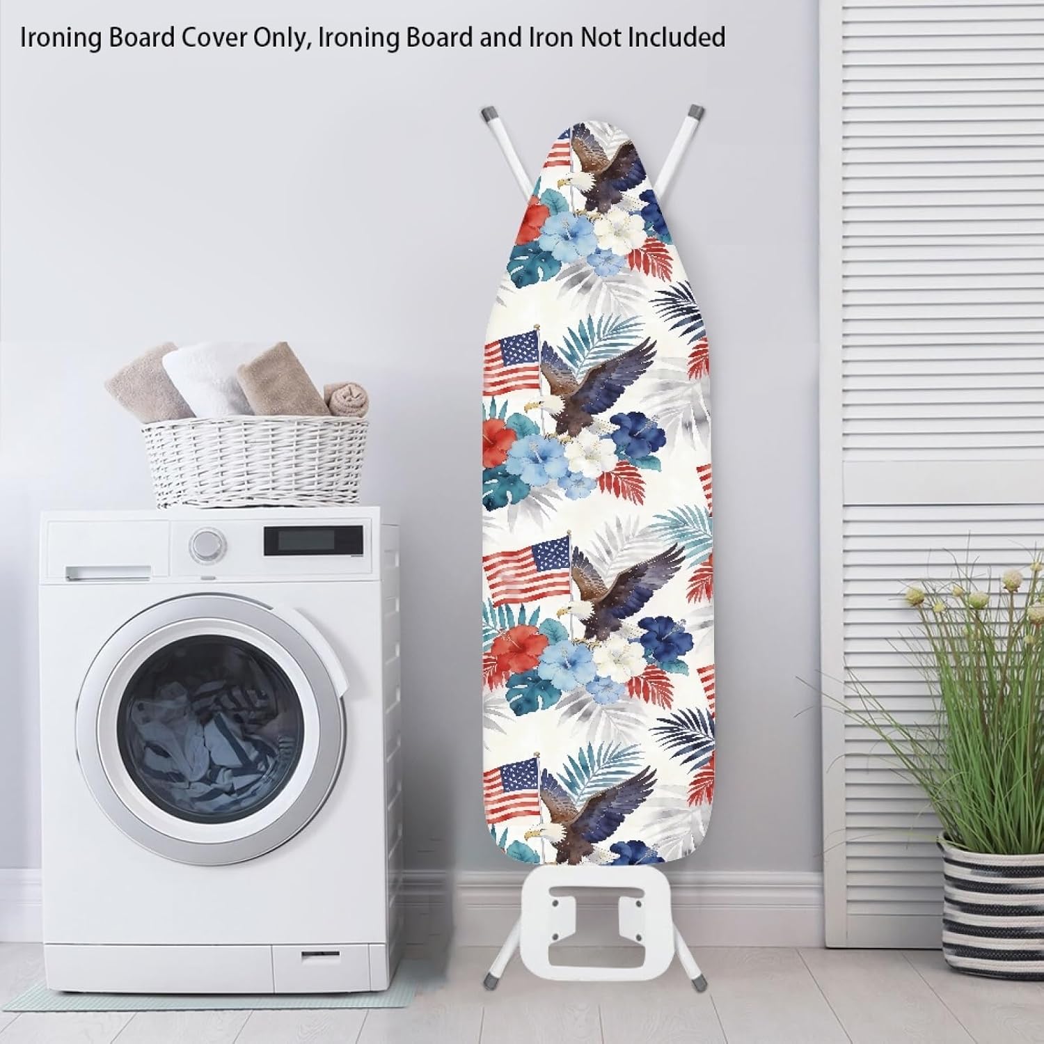 4th of July Ironing Board Cover, 16"x55" Standard Ironing Board Cover with Elastic Edge and Hook and Loop Fasteners, Scorch & Stain Resistant, Polyester Home Ironing Board Covers, American Flag