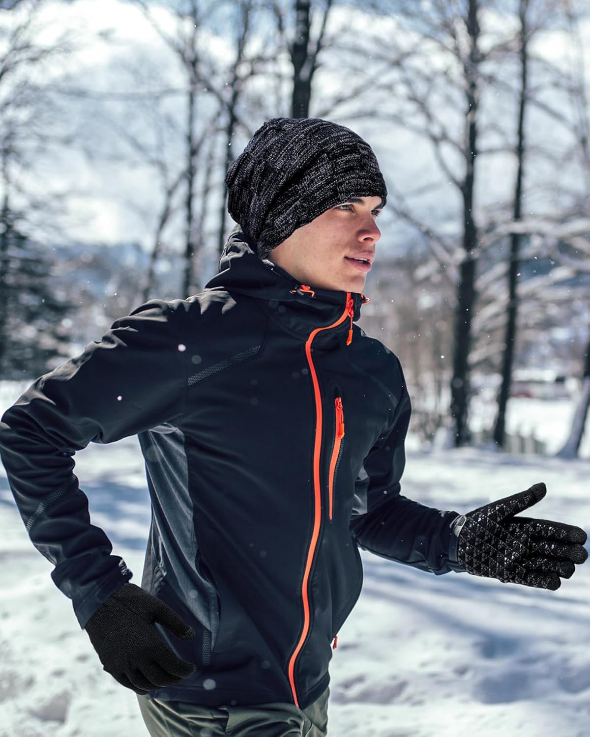 12 Pcs Winter Beanie Hats and Touch Screen Gloves Set Includes 6 Warm Beanie Slouchy Knitted Skull Hats and 6 Pairs Touchscreen Gloves for Men Women Warm Snow Cold Weather with Fleece Lined - Image 4