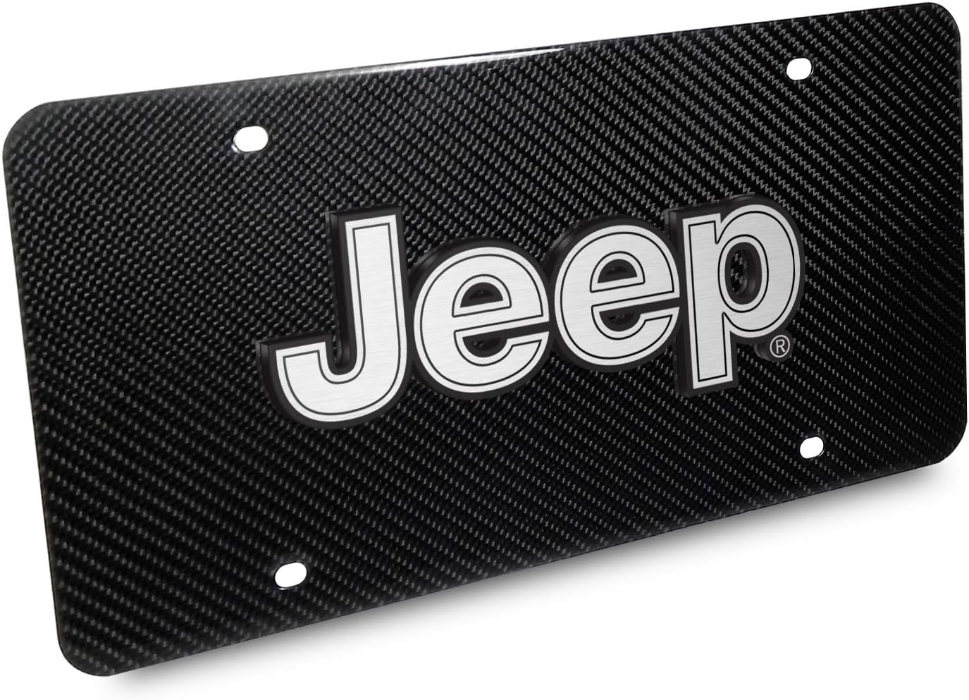 iPick Image for Jeep 3D Silver Logo on 100% Real 3K Black Carbon Fiber License Plate - Official Licensed