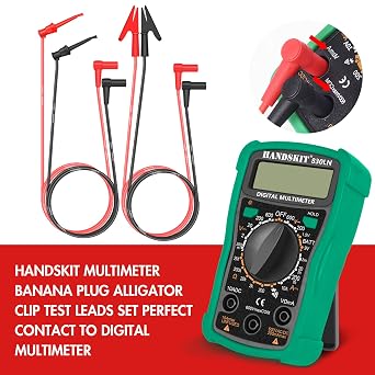 HANDSKIT Multimeter Test Leads and Probes, Dual Ended Alligator Clips, 4mm Banana Plug Test Hooks, Heavy Duty Wire Cable with Insulators