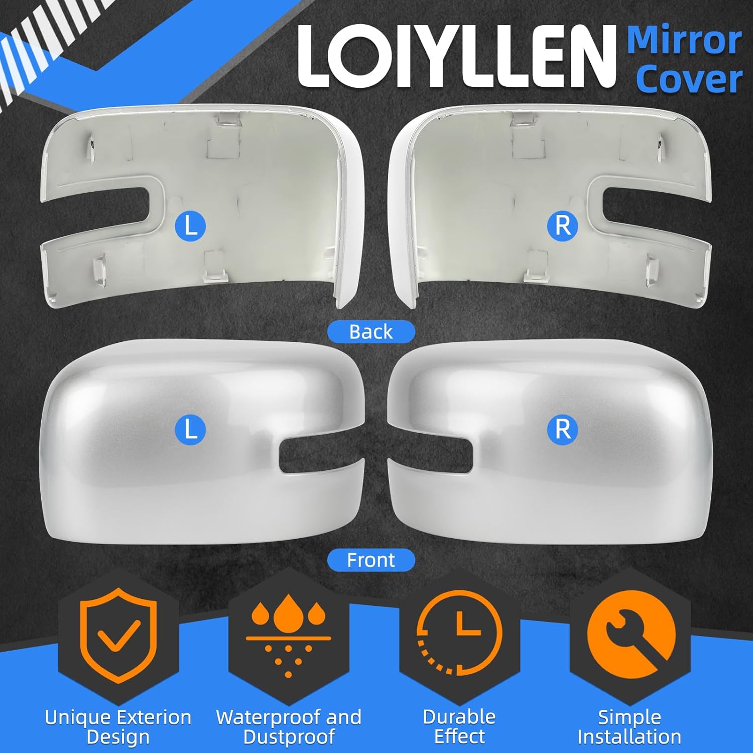 Driver & Passenger Side Mirror Cover Replacement for Jeep Renegade 2015 2016 2017 2018 2019 - Left & Right Side Mirror Covers, Rear View Mirror Cap Accessories Silver, With Lamp