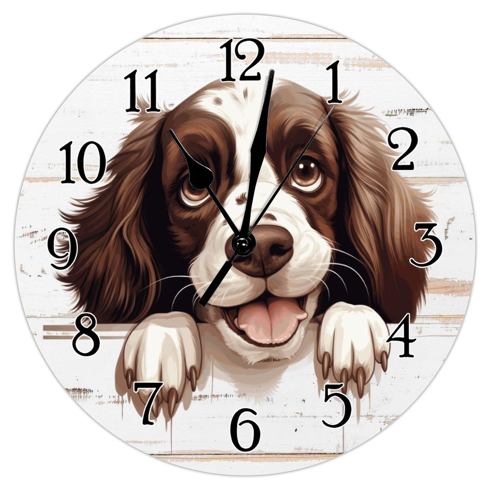 Swavecat English Springer Spaniel Clocks English Springer Spaniel Peeking Dog Hanging Wall Clock Puppy Dog Animal Round Wall Clocks Non-Ticking Silent Wall Clock for Home Living Room 10x10in