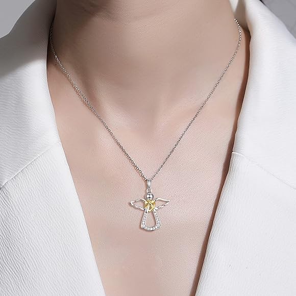 Schutzengel Kette Mädchen Engel Anhänger Aus 925 Silber Vergoldet - Kinderkette Mit Zirkonia Für Taufe & Geburtstag Taufkette Mit Zirkonia Für Kinder