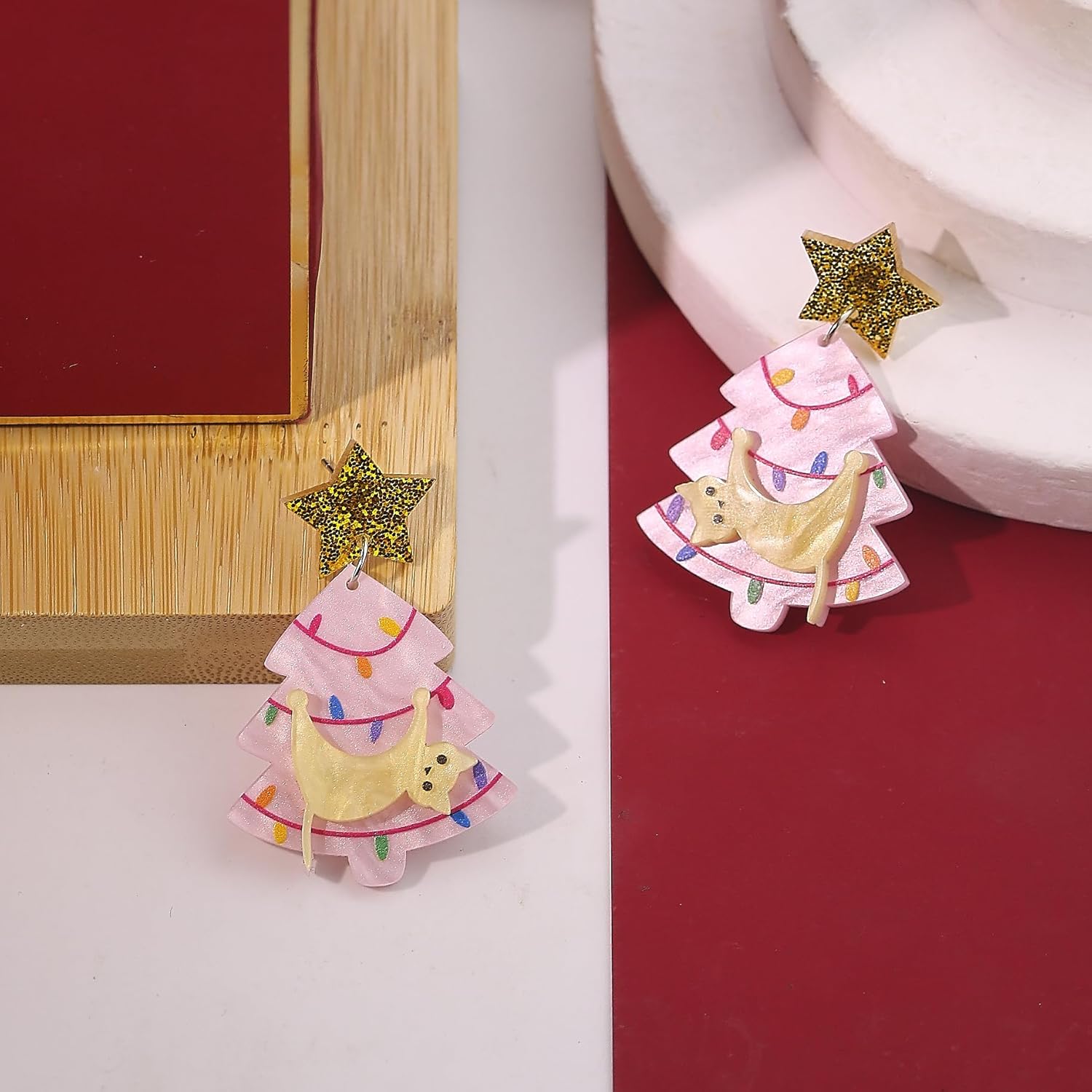 Christmas Tree Cake Earrings For Women Drop Dangling Funky Holiday Earrings Jewelry (E) - Image 6