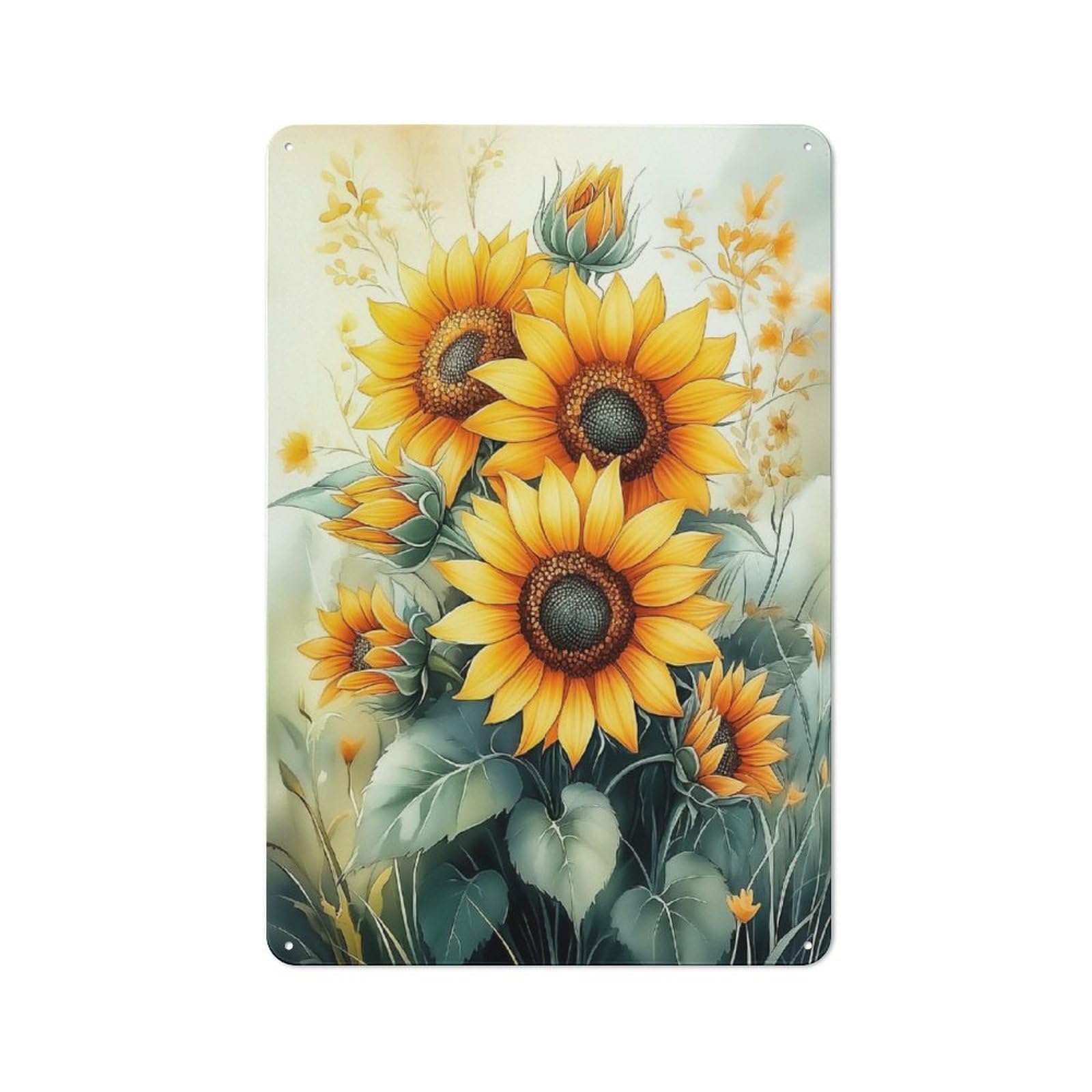 Junmoney Style-2 Vintage Tin Sign 30X20cm With Watercolor Sunflower Bouquet For Guest Room Or Hallway, For Collectors Decorating Guest Rooms And Hallways