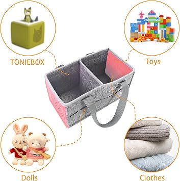 Tonies Carry Case, Carrying Case for Toniebox Starter Set and Accessories Tonies Case Travel Storage Felt Bag with Handle for Toniebox and Tonies Figurine (Light Pink)