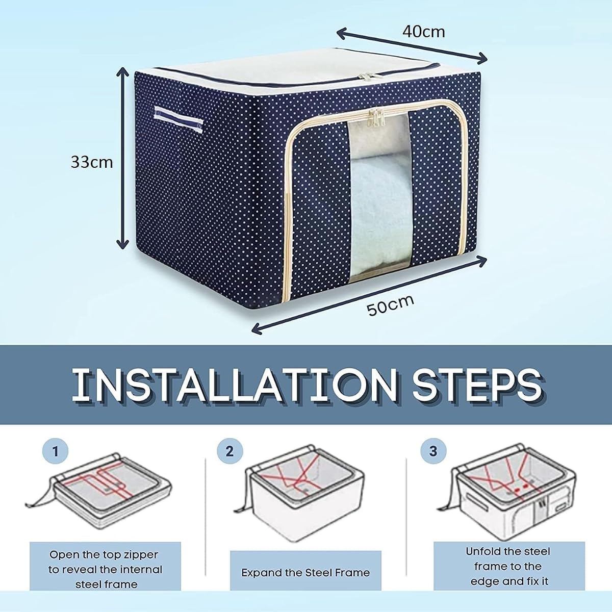 Nirgun Empex Pack of 2 Large 66L Foldable Storage Boxes with Lid, Clothes