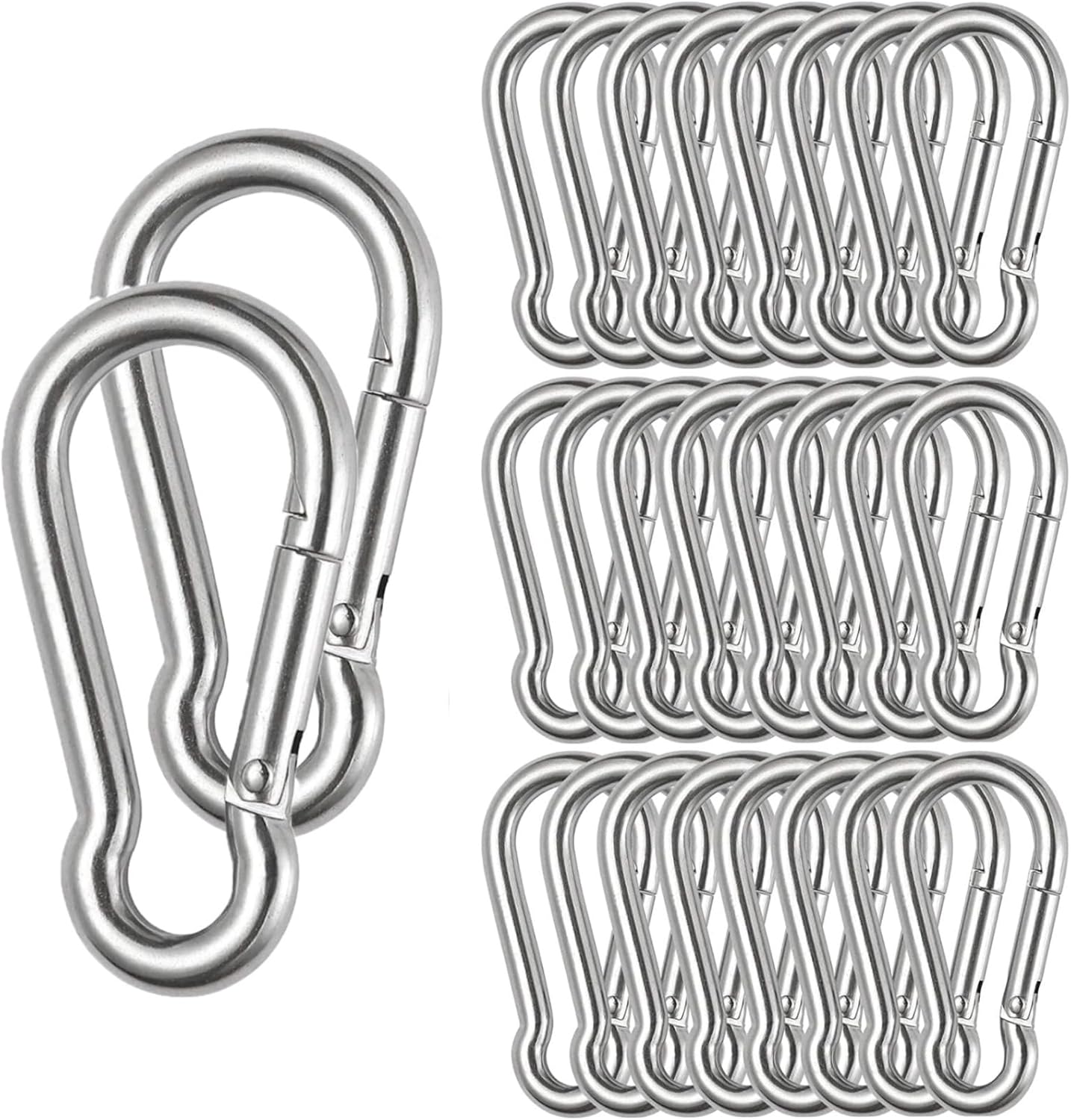 Stainless Steel Spring Snap Hook Carabiner M6 M8 M10 Heavy Duty Carabiner Clip Spring Clips Keychain 5/16 Inch Quick Links for Backpack, Hammocks, Camping, Swing(16/30/10PCS)
