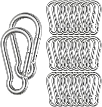 Stainless Steel Spring Snap Hook Carabiner M6 M8 M10 Heavy Duty Carabiner Clip Spring Clips Keychain 5/16 Inch Quick Links for Backpack, Hammocks, Camping, Swing16/30/10PCS