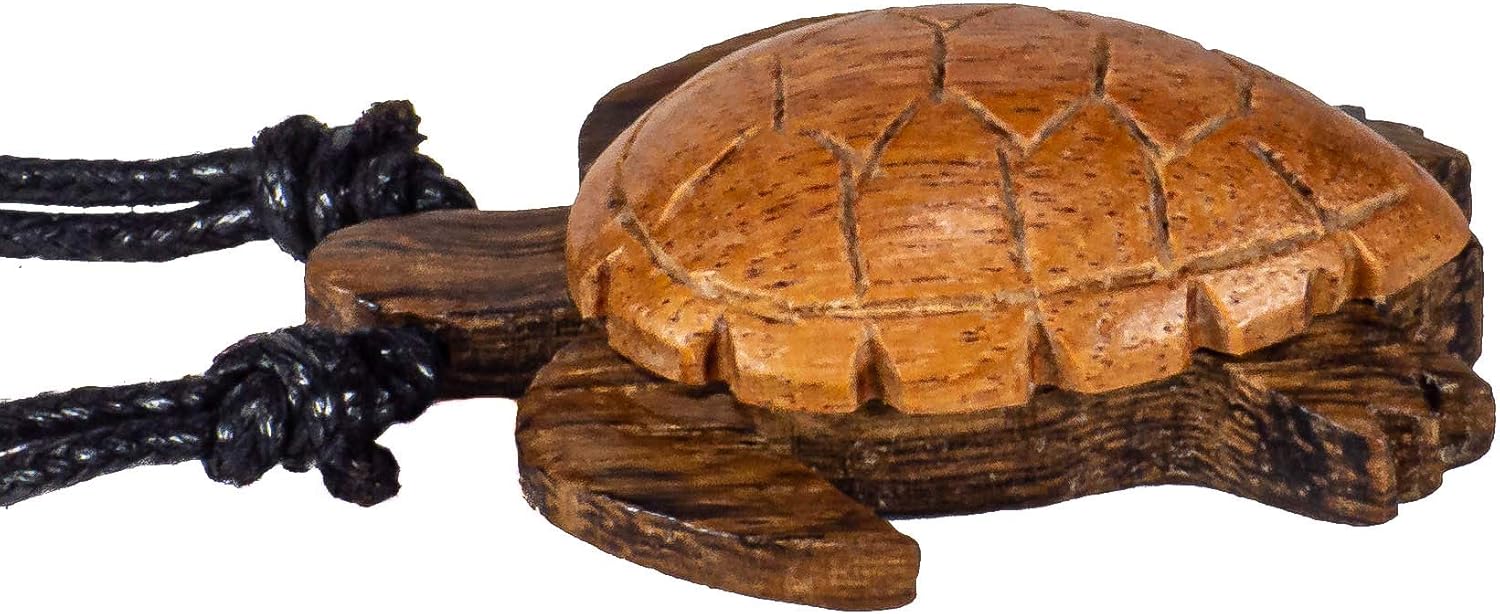 BlueRica Hand Carved Wood Sea Turtle on Adjustable Black Cord Necklace - Image 5
