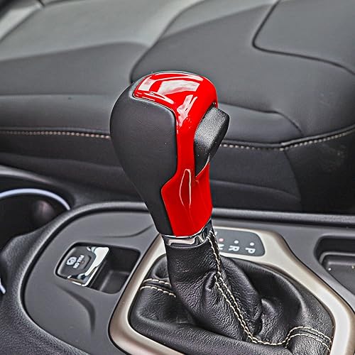Vista 3 de JeCar Pomo de palanca de cambios de coche, accesorios interiores para Jeep Cherokee 2014-2018 (rojo)