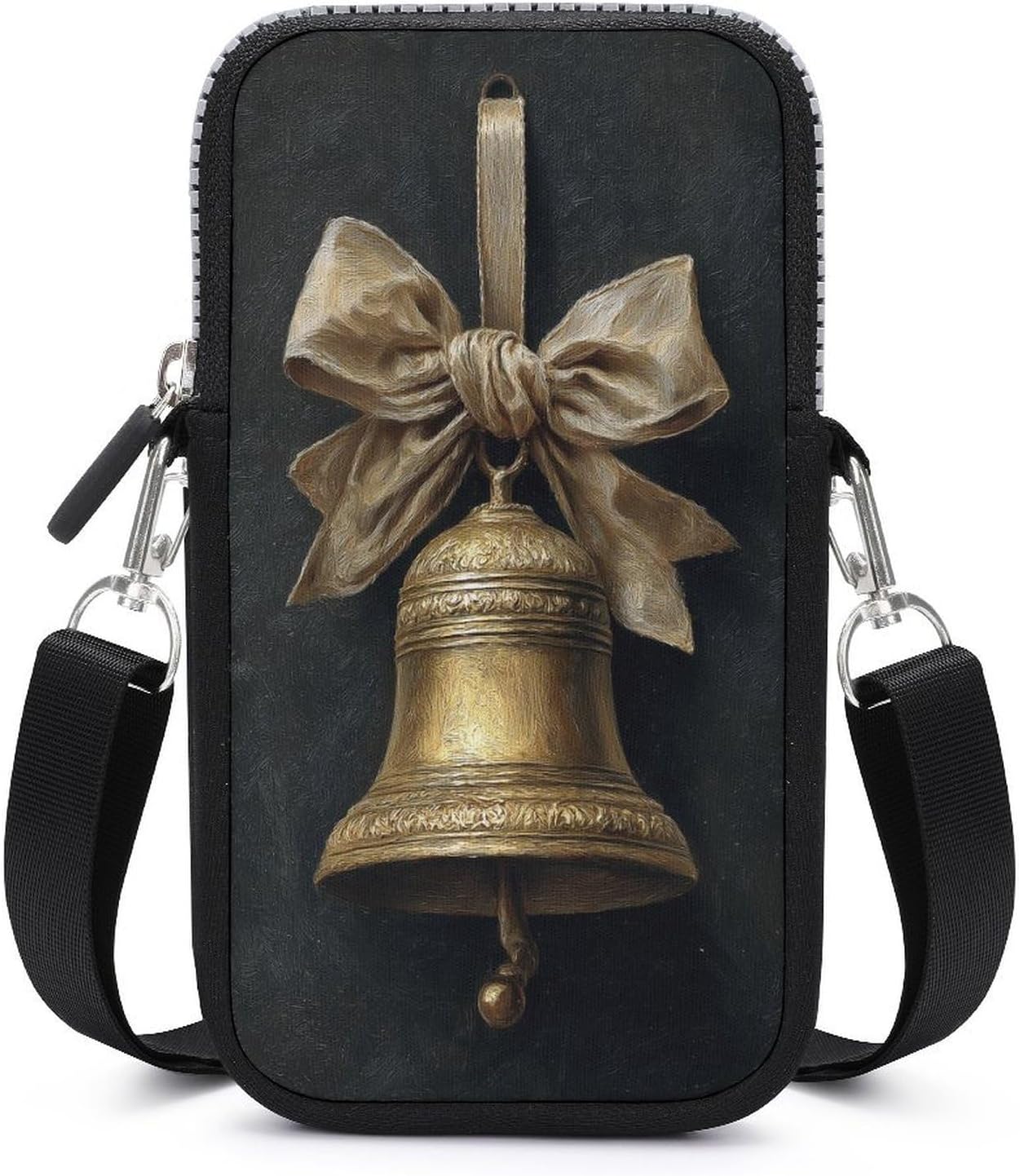 Golden Bell with A Ribbon Bow Vintage Crossbody Mobile Phone Bag Smartphone Bag With Adjustable Strap