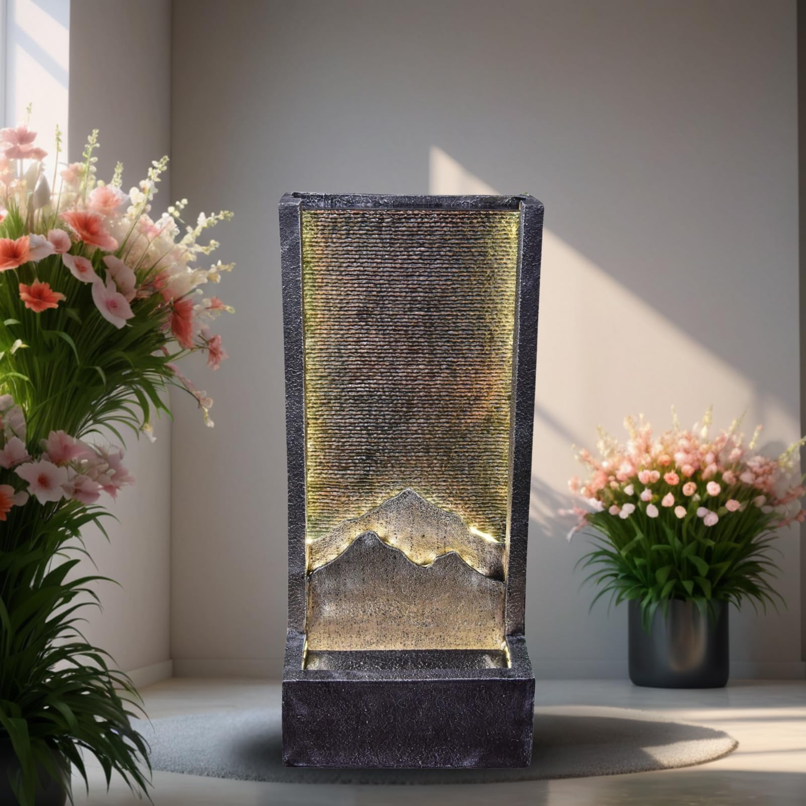Zen Light SCFR21MM Außen- und Innenbrunnen Wasserwand Relief Mountain, 46cm x 35cm x 100cm, Schwarz