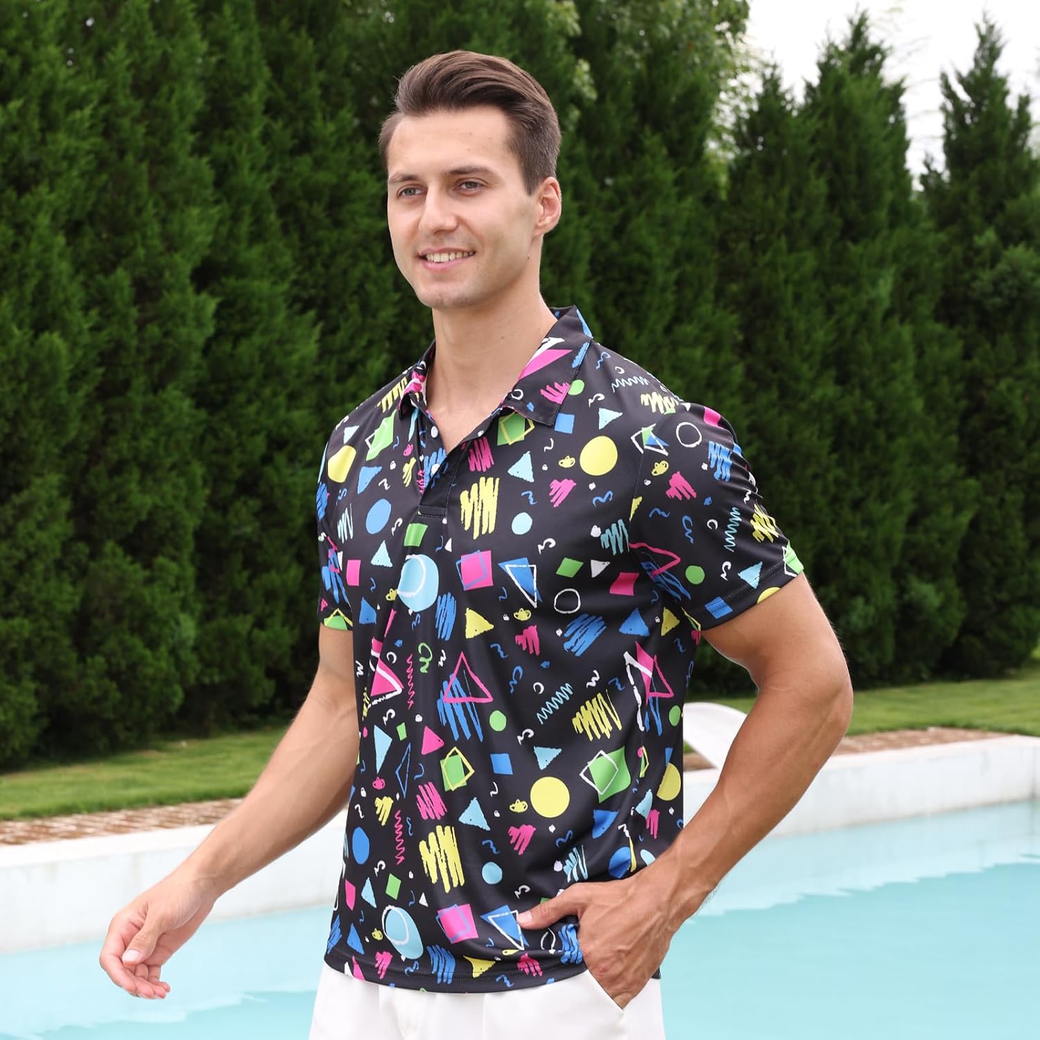 Men's Classic 80s Golf Shirt 90s Short Sleeve Casual Comfort