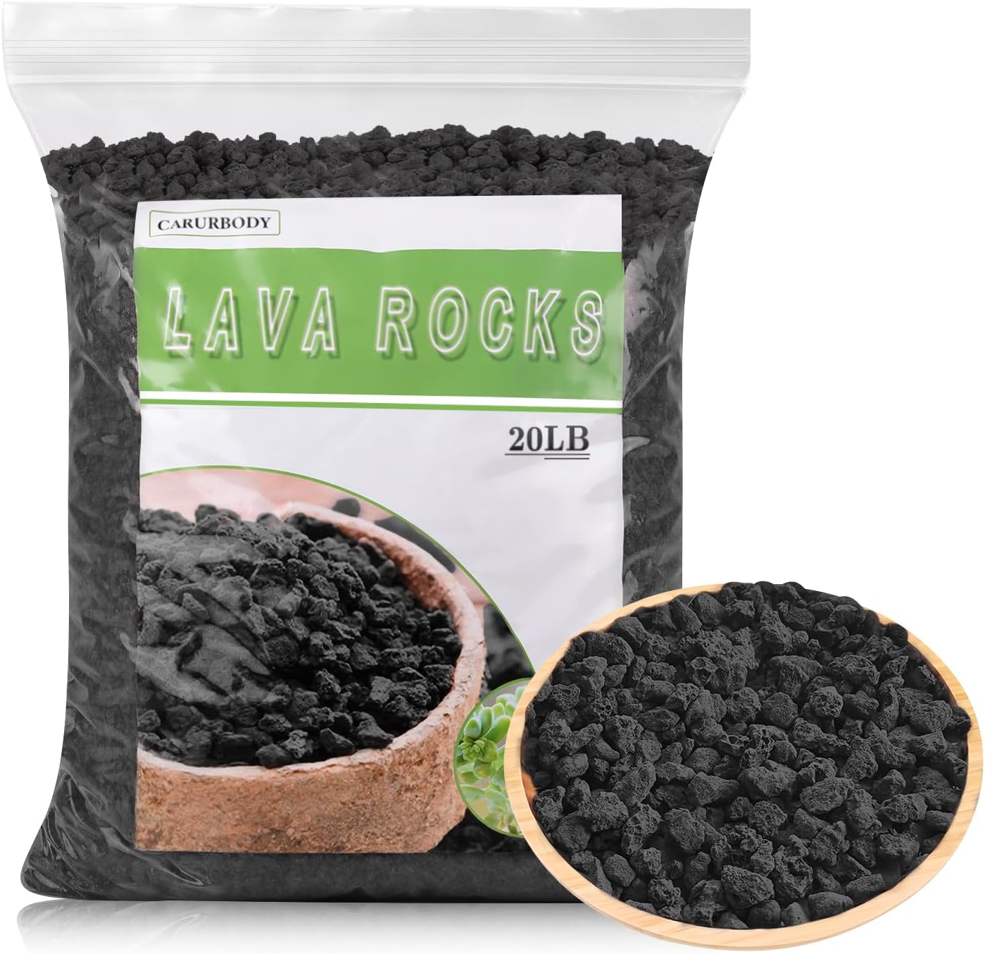 Lava Rocks for Plants -100% Pure Volcanic Rock No Dyes or Chemicals-Best Lava Stones Top Dressing for Cacti Succulents Plants,Bonsai (Black, 20LBS)