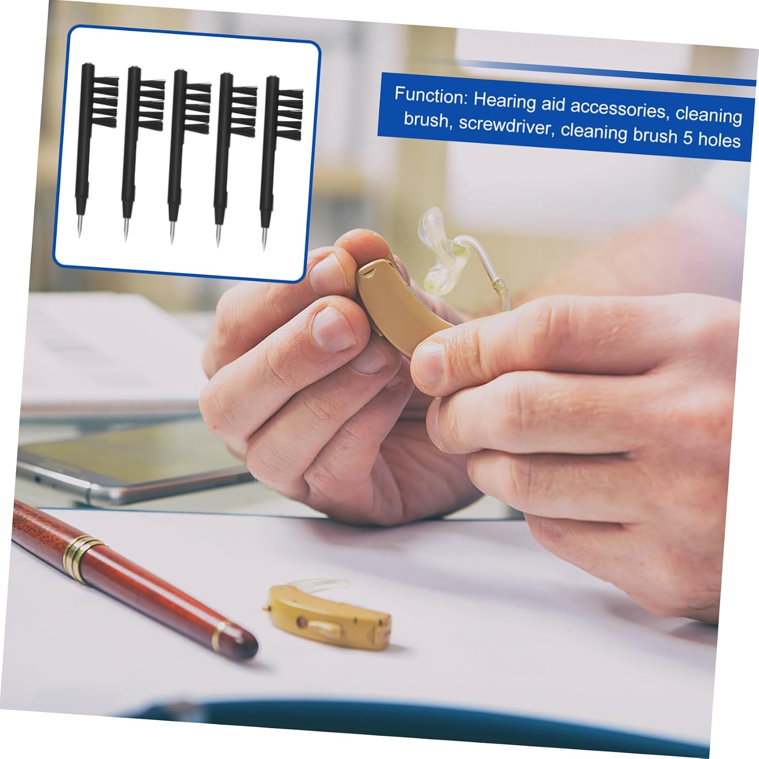 KOMBIUDA 5pcs Multifunction Cleaning Brushes for Hearing Amplifier Maintenance Screwdriver Tool Fine Craftsmanship and Wide Applications